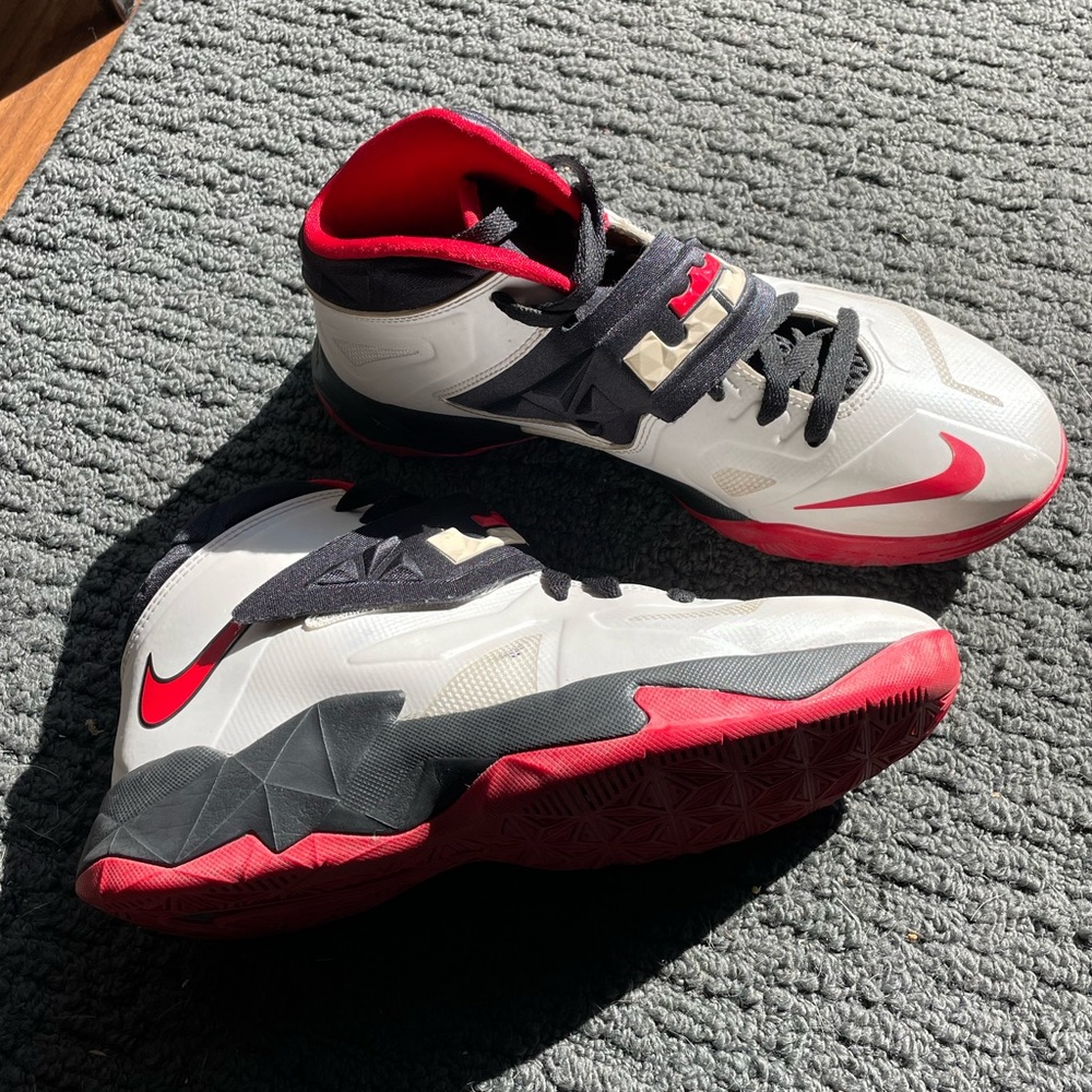 Nike Lebron James Soldier 7 Basketball Shoes - black white and red